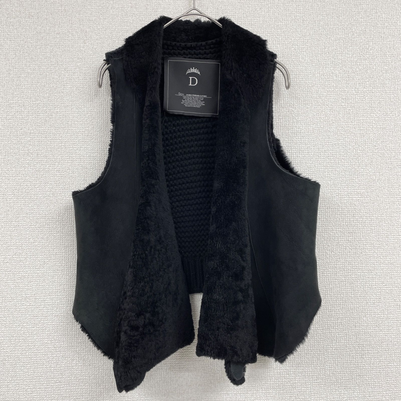 Sov. DOUBLE STANDARD CLOTHING ソブ ダブルスタンダードクロージング ムートンベスト ニット切り替え ラムレザー ブラック レディース F