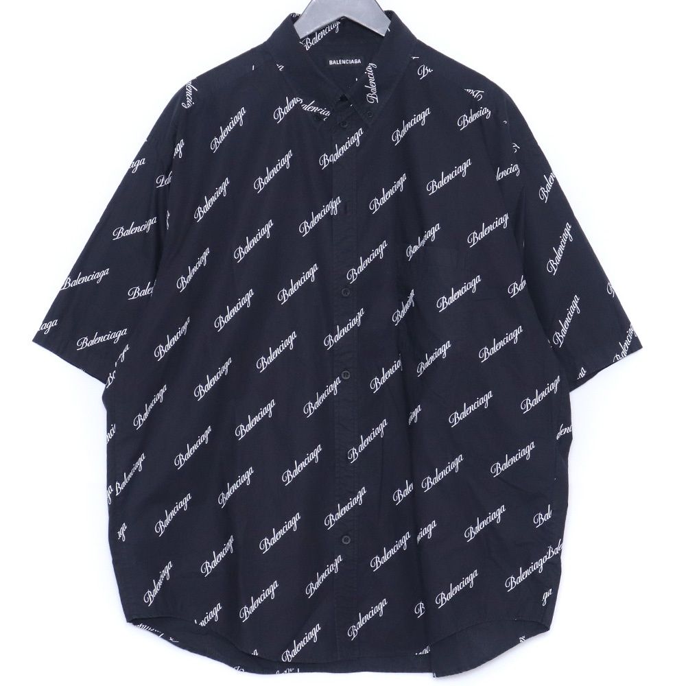 スクリプトロゴボタンダウン半袖シャツ サイズ38 ブラック