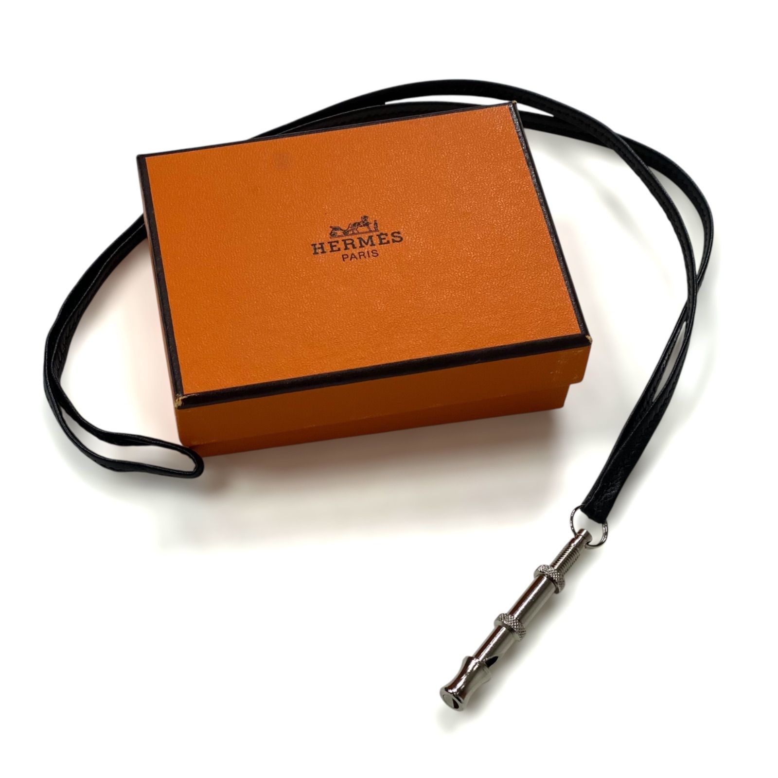 エルメス シフレ ホイッスル 犬笛 ネックレス シルバー×ブラック