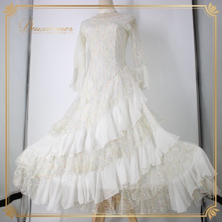 社交ダンス 衣装 スタンダード ドレス ワンピース パーティ衣装 白 prima boutique プリマブティック ホワイト系 レース チョーカー ファスナー付き 伸縮性 ポリエステル パーティー服 フェミニン おしゃれ 結婚式