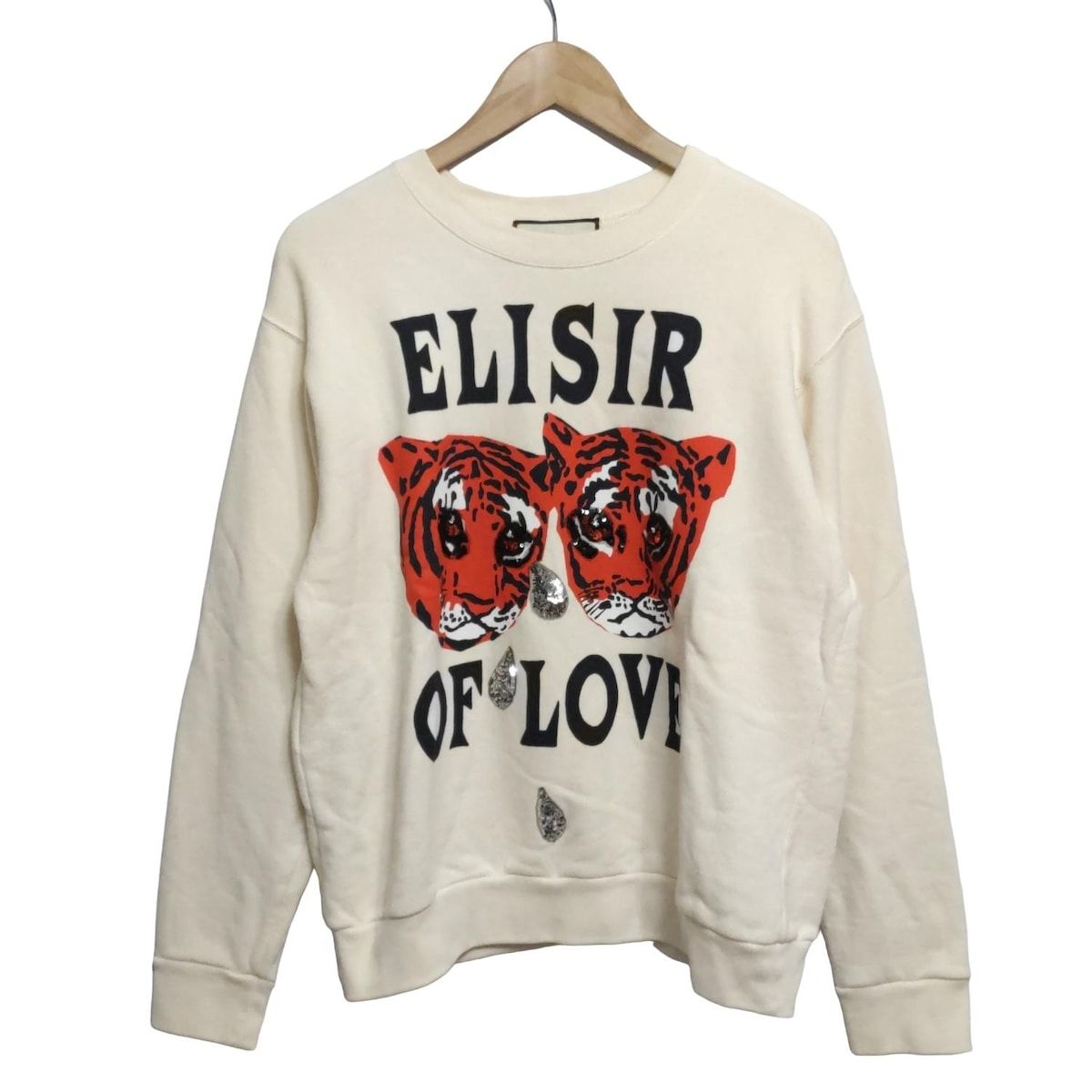 GUCCI グッチ トレーナー サイズS メンズ 469250 XJBI 5 アイボリー オレンジ マルチ 長袖 Elisir Of Love タイガー スパンコール