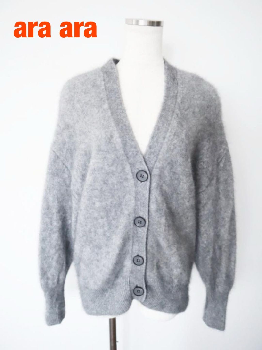 ara アラアラ ラクーンミックスカーディガン Mサイズ グレー め シンプル 大人 み 6461586