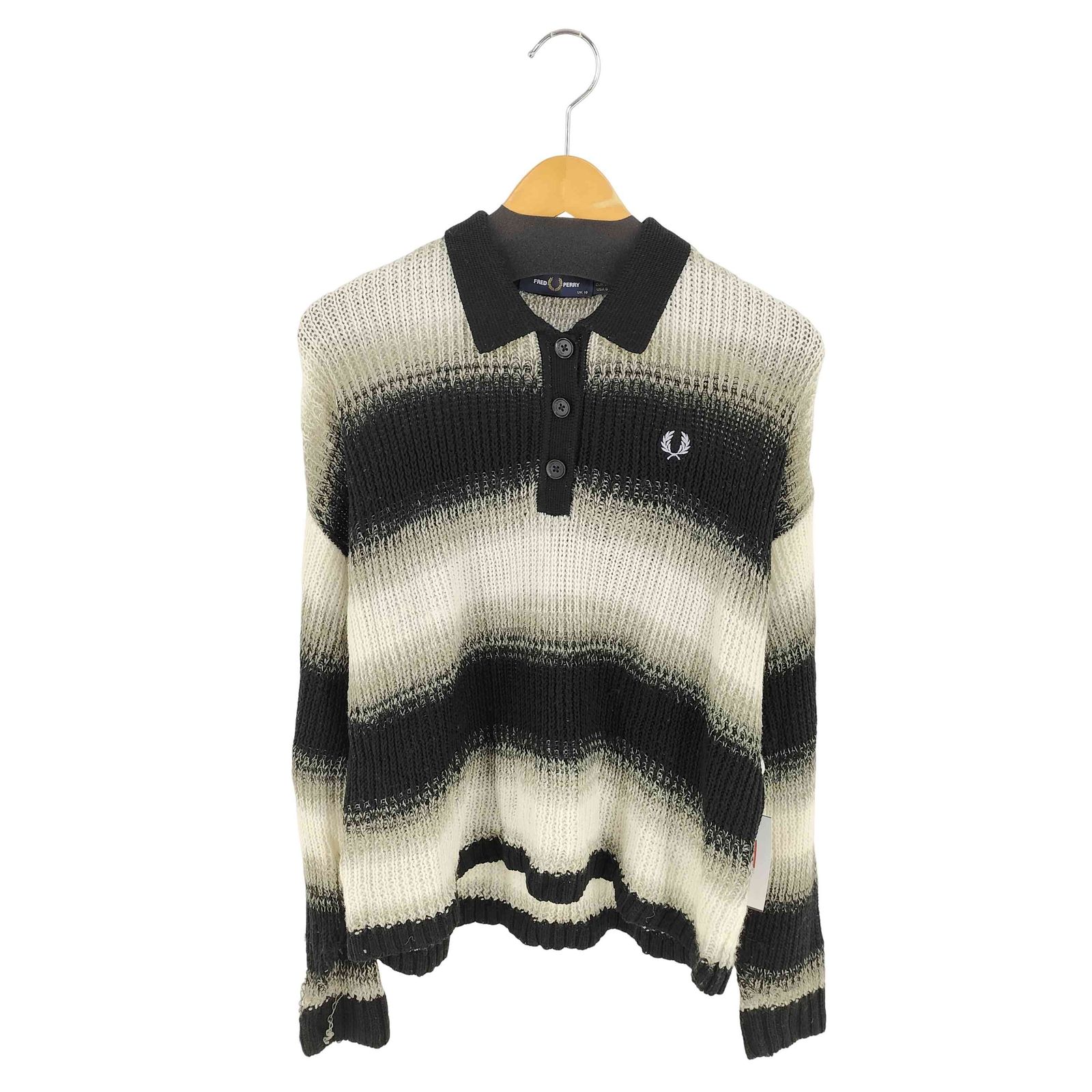 フレッドペリー FRED PERRY Striped Open-Knit Shirt レディース UK 10