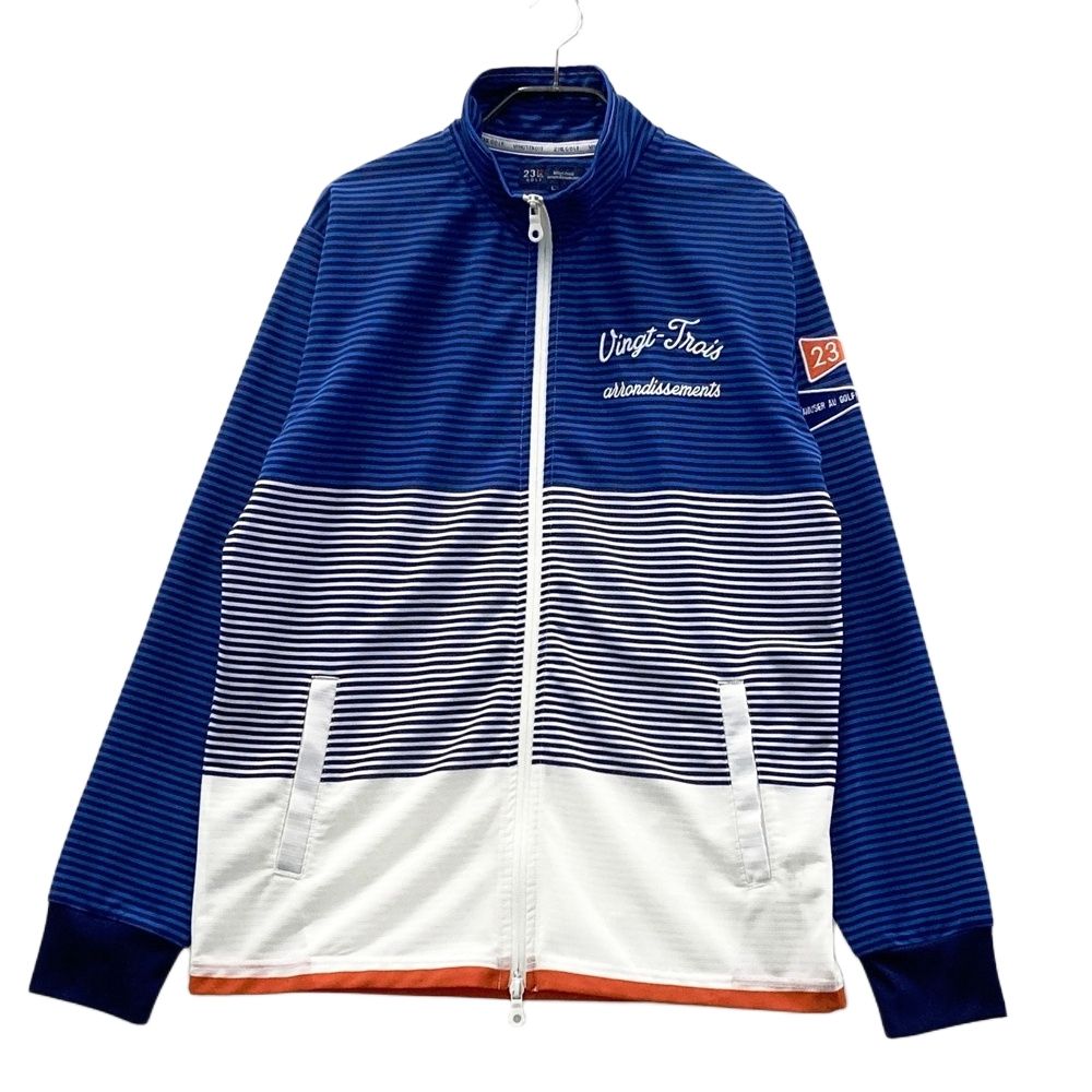 サイズ L 23区GOLF ニジュウサンクゴルフ ジャケット ボーダー ブルー系 ゴルフウェア メンズ ストスト