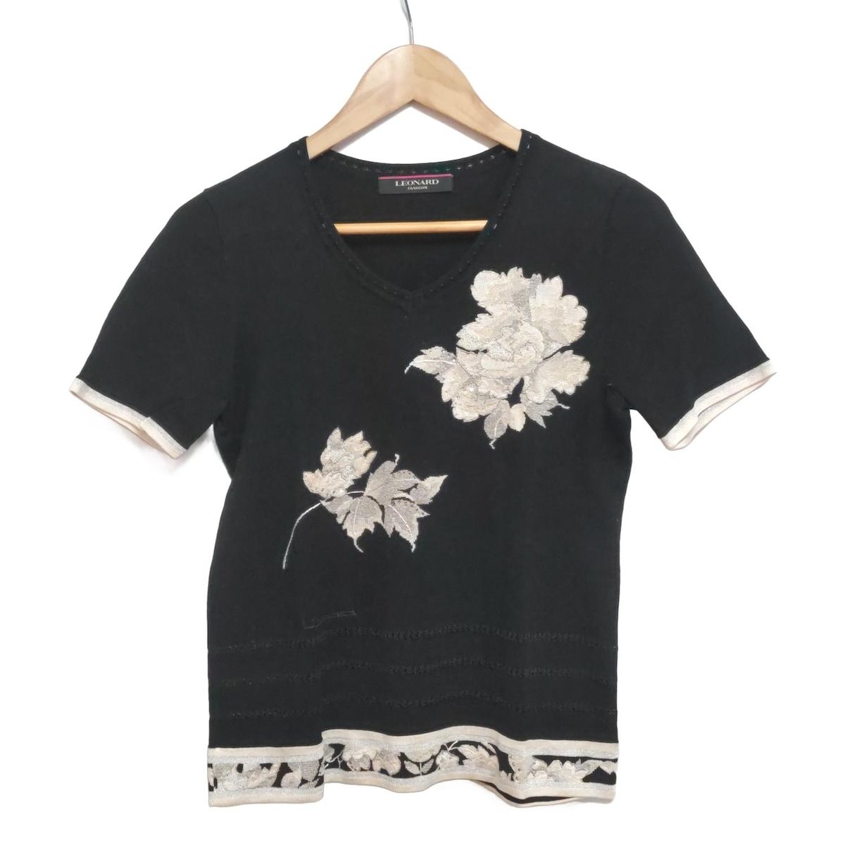 LEONARD レオナール 半袖カットソー サイズM レディース - 黒×アイボリー×ライトグレー