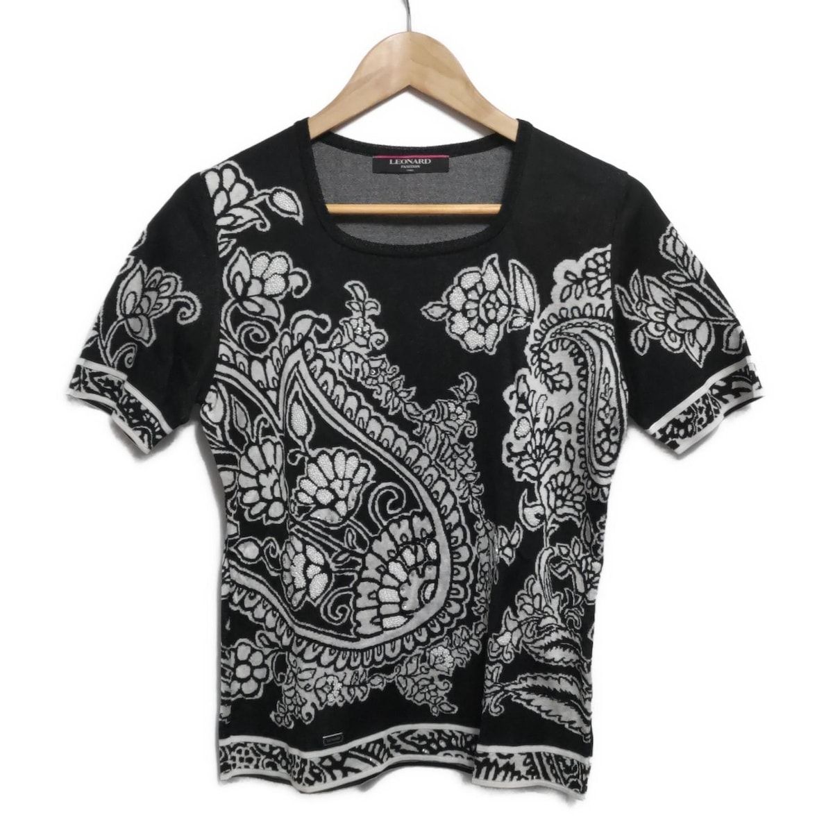 LEONARD(レオナール) 半袖カットソー サイズL レディース美品 - 黒×白