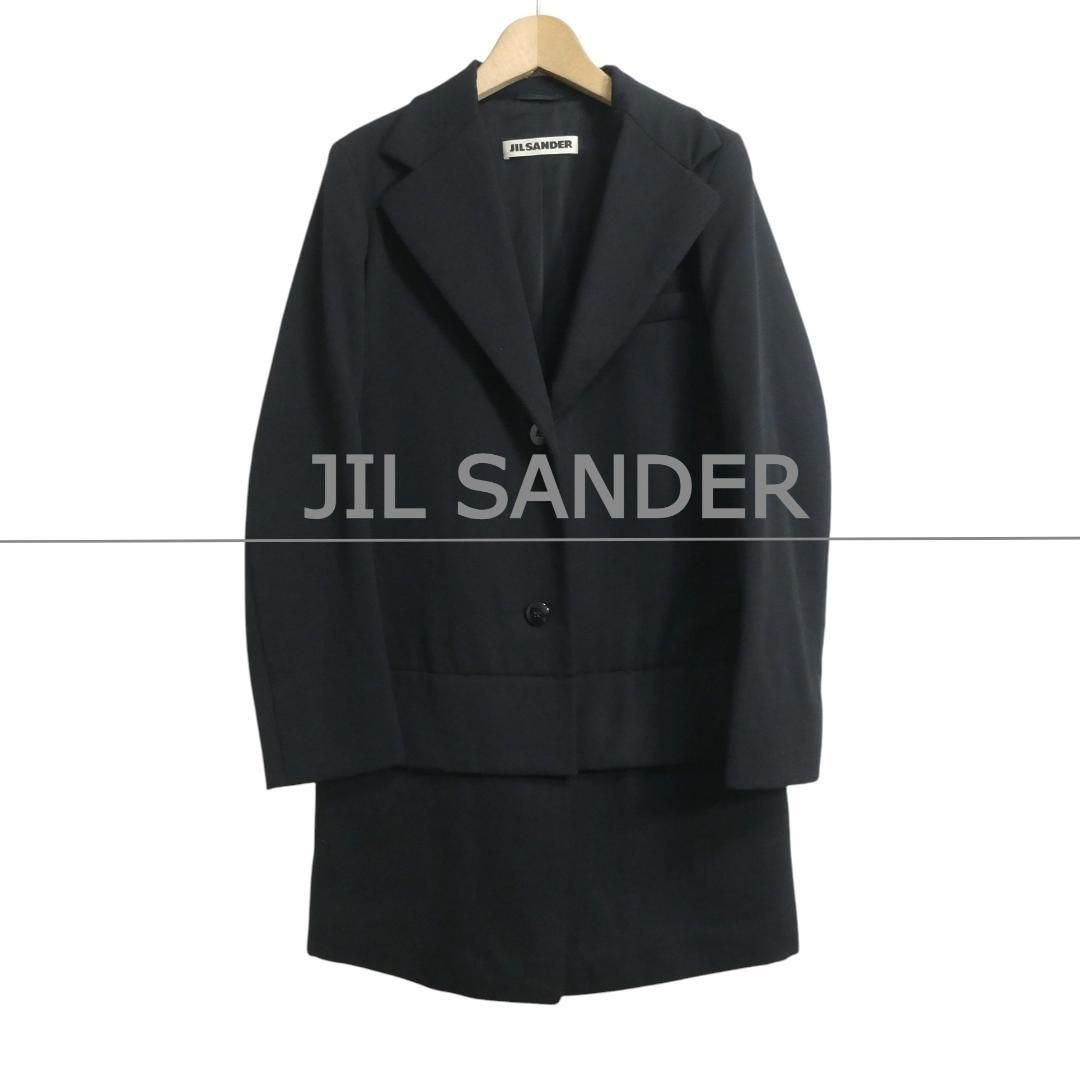 JIL SANDER ジルサンダー サイズ34 シュルウール×ポリエステル ロング シングル チェスターコート ロングコート 黒 ブラック レディース