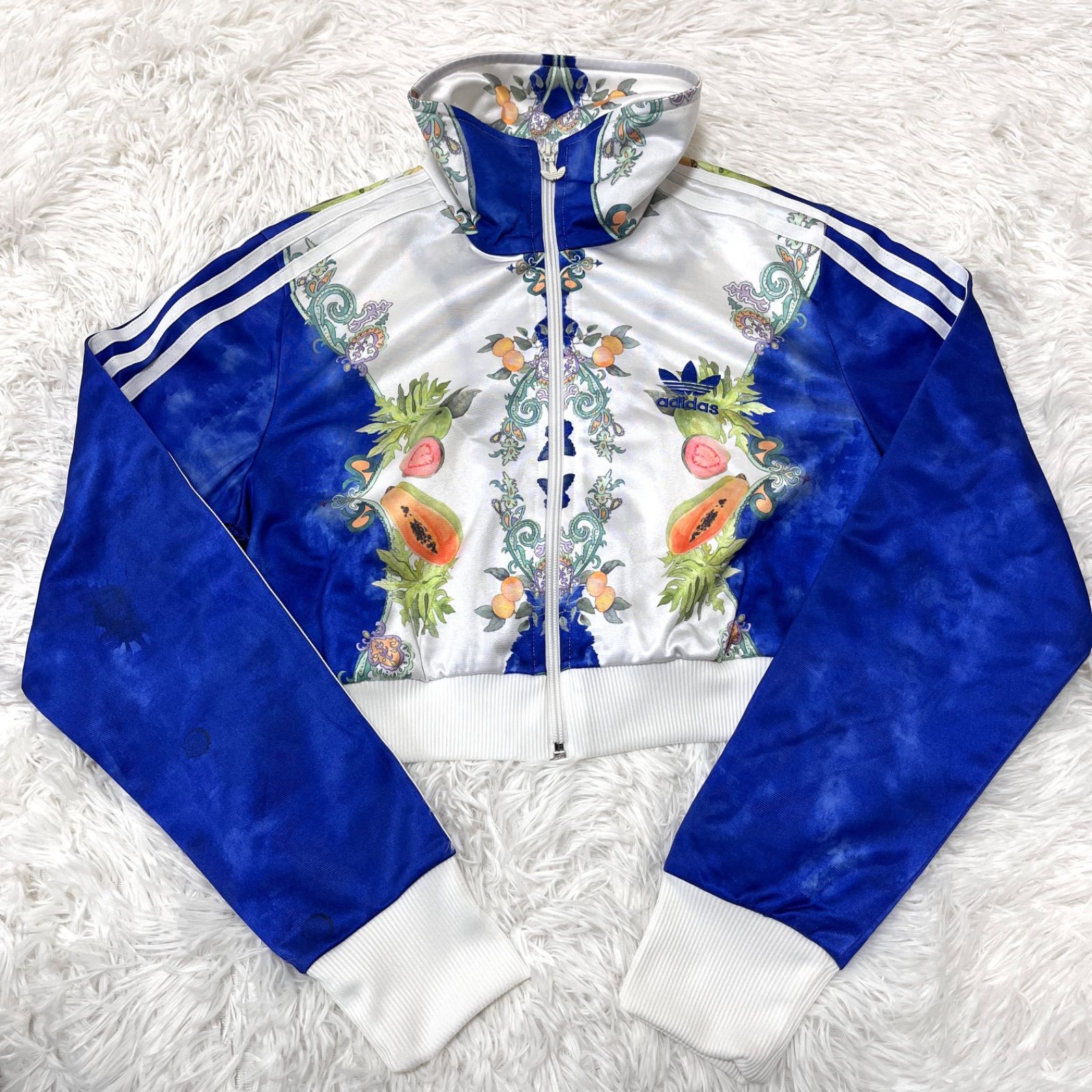 古着 adidas アディダス トラックジャケット 短丈 ホワイト ブルー 