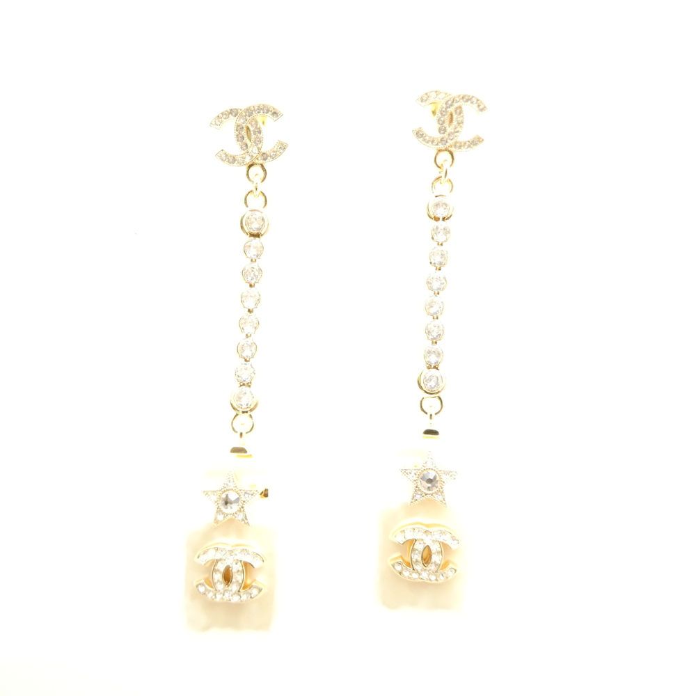 CHANEL シャネル ココマーク B 22 P ピアス メタル コスチュームパール 両耳 GP 金 黒 アクセサリー 服飾小物 レディース AU 3780