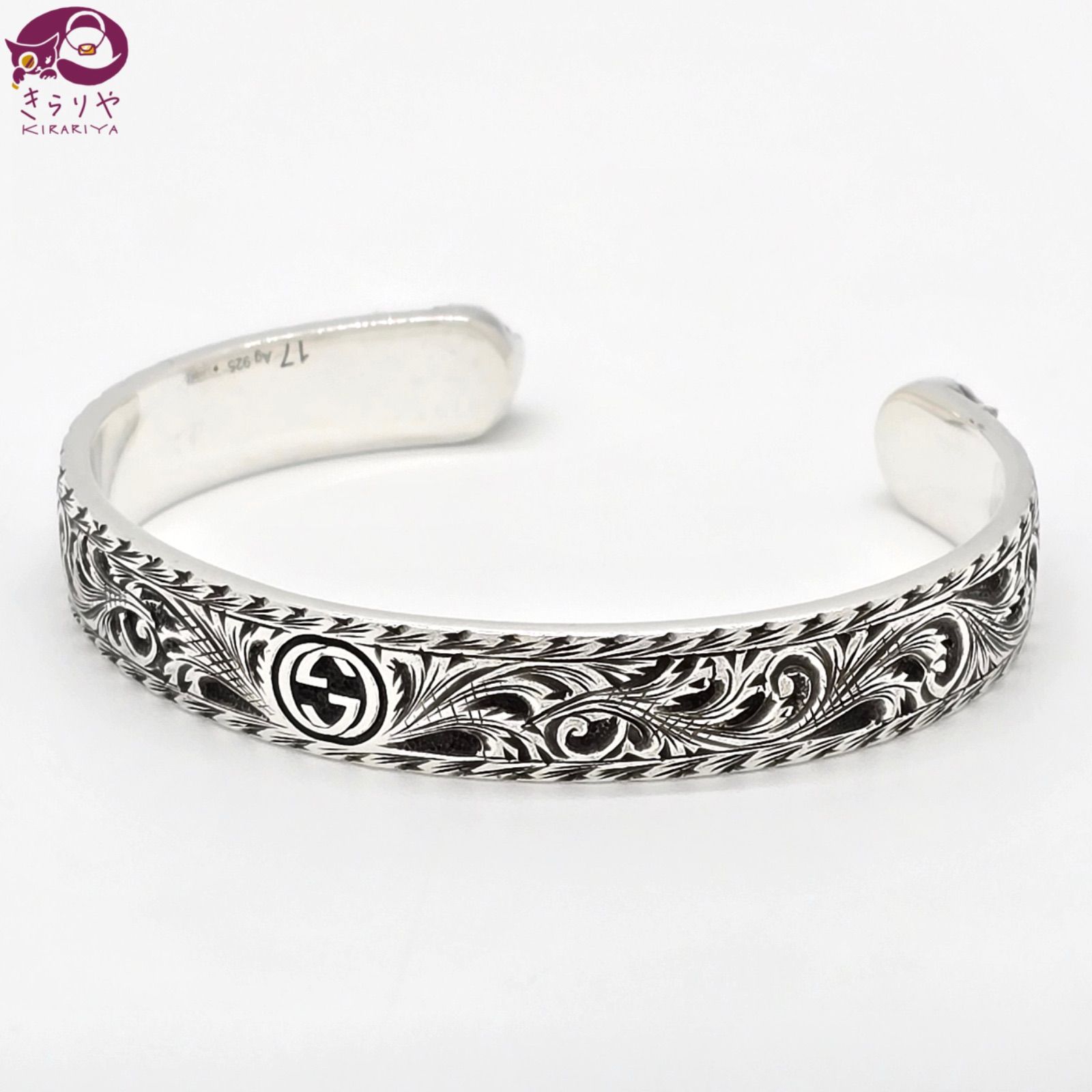 GUCCI グッチ 433575 インターロッキングG キャットヘッド バングル 17 腕周り約16 5㎝ アラベスク スターリングシルバー SV 925 箱 保存袋 イタリア製 男女兼用