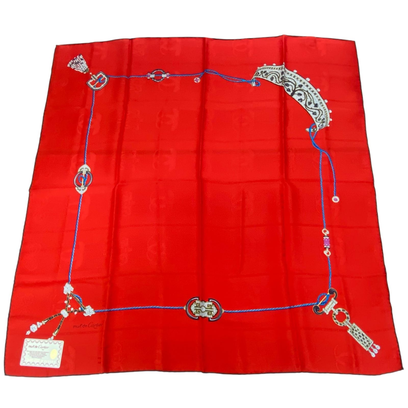 Cartier カルティエ スカーフ 大判 シルク アクセサリー柄 レッド