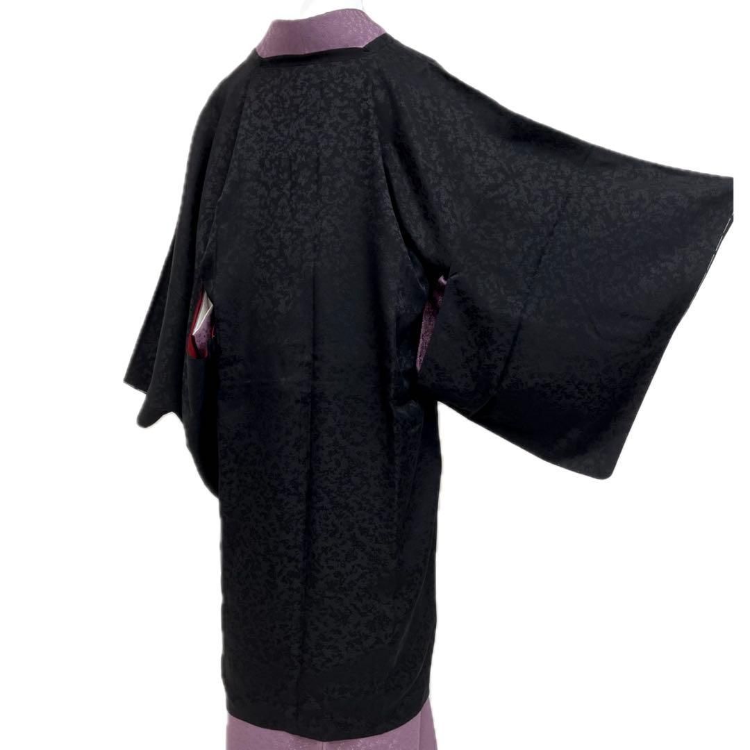 着物と帯 時流 コ251042◆正絹 道行コート◆ロング丈 黒 地紋入