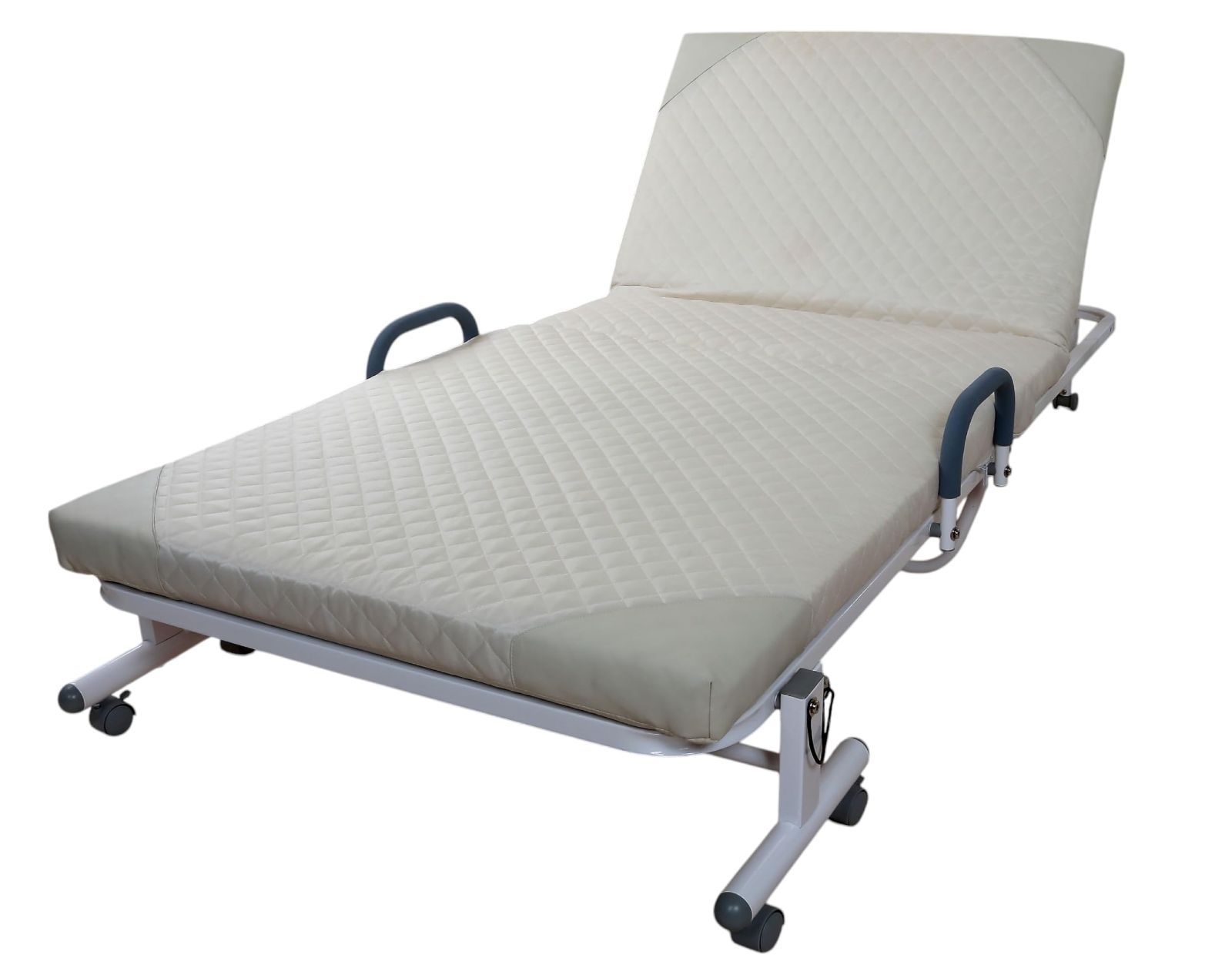 介護 ストッパー付 跳ね上がり防止 キャスター付 簡単組立 コンパクト 指はさみ防止 シングル サイズ 91 5 199 40 cm ホワイト 耐荷重 約90 kg 14段階リクライニング折りたたみベッド ビータ Vita