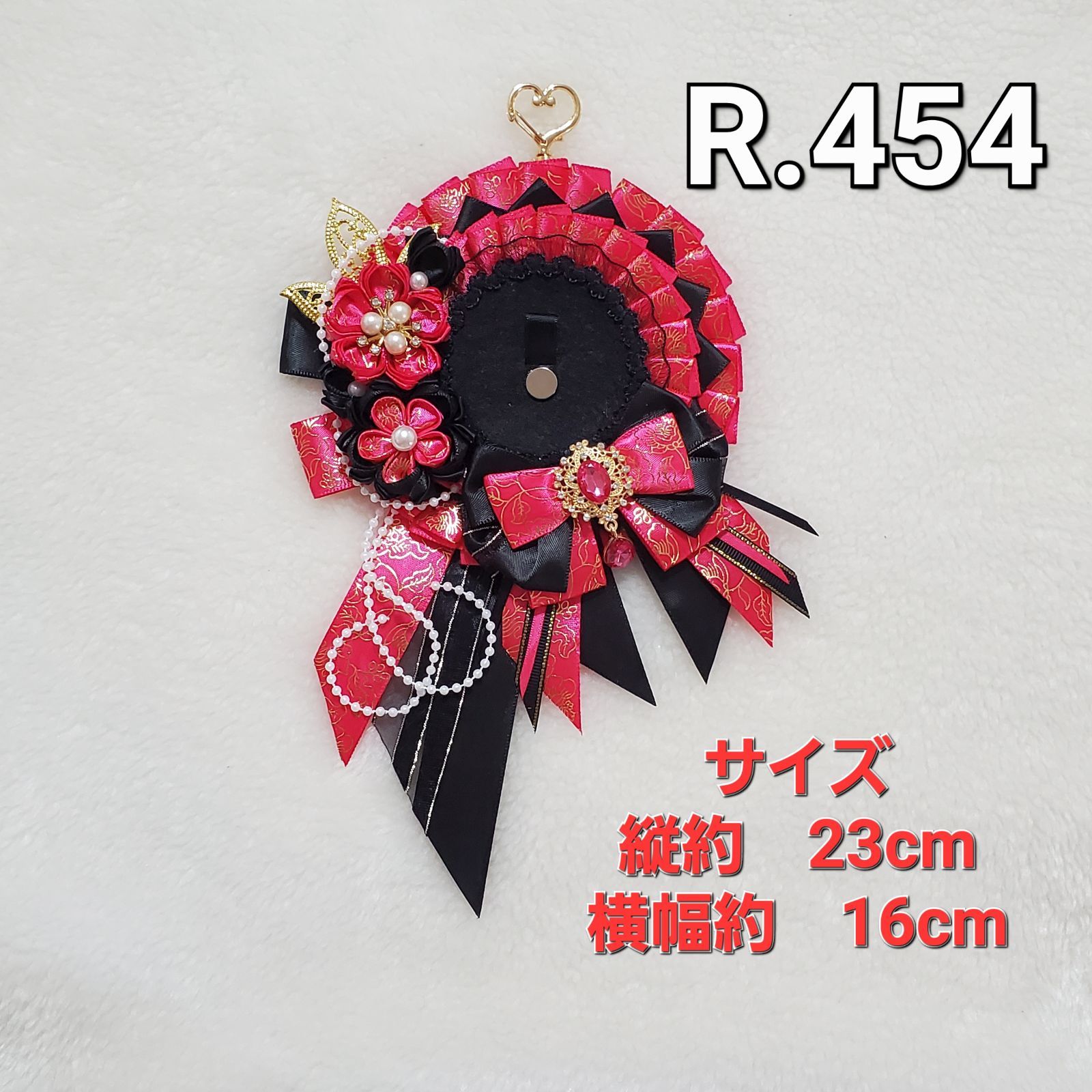 オーダー】 痛ロゼット 黒 ×ビビットピンク 痛バ 桜花 リボン カラー