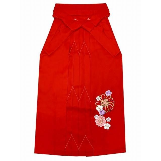 卒業式の袴 レディース 刺繍 無地袴 行燈袴 S|M|L|LL 赤 ねじり菊と桜刺繍