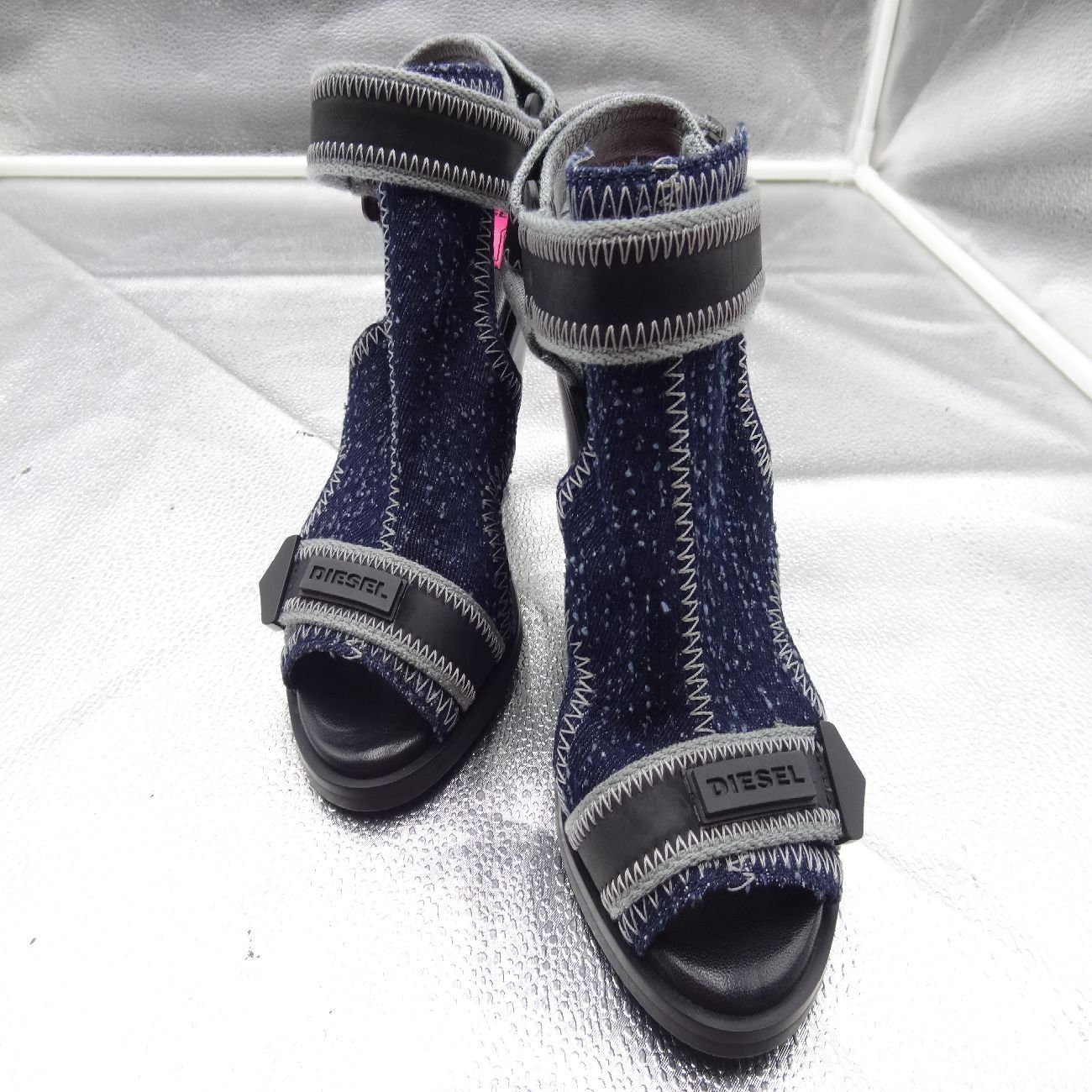 ディーゼル サンダル DIESEL デニム チャンキーヒール 22.5㎝～23㎝ ブラックソール