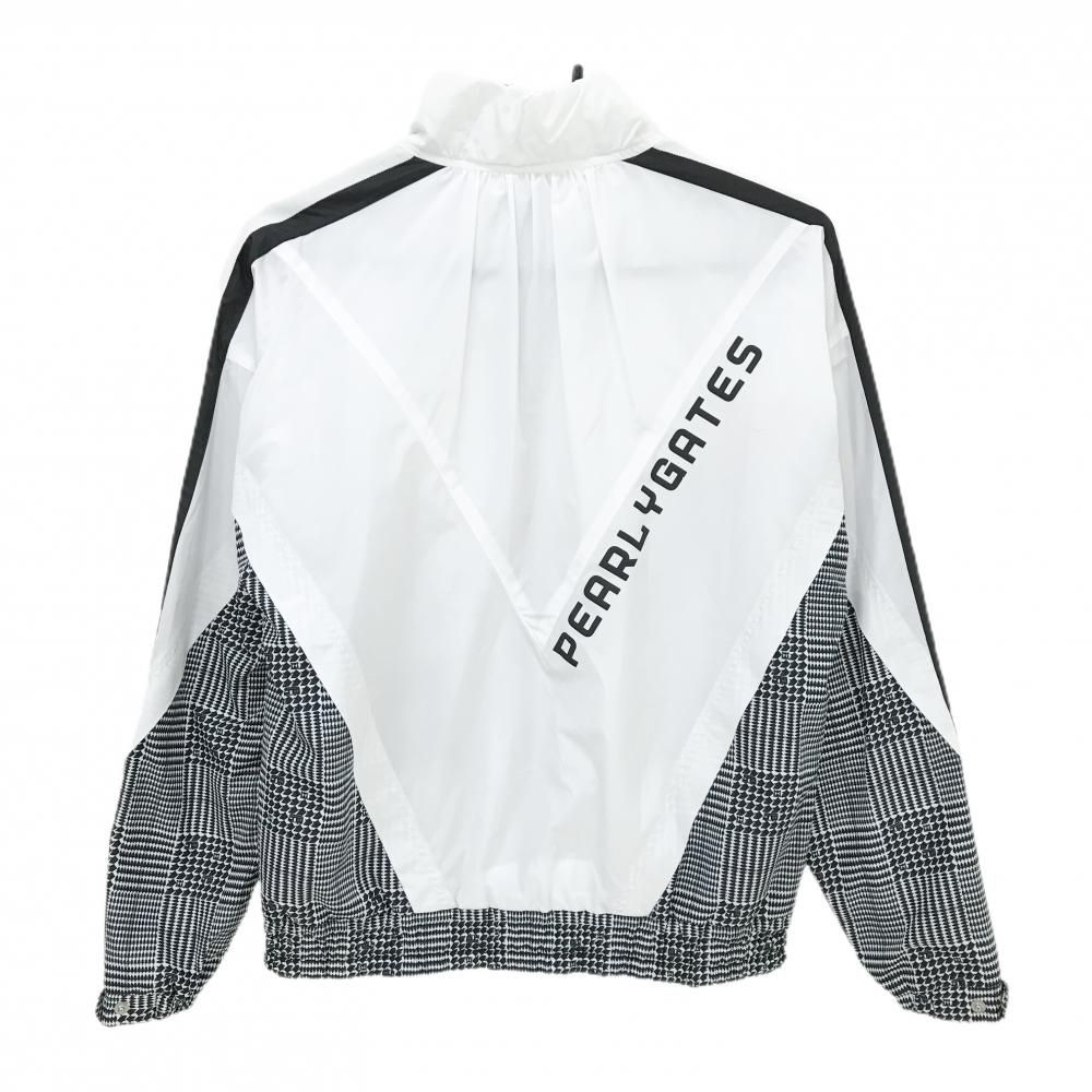超 パーリーゲイツ ジャケットブルゾン 白×黒 下部グレンチェック風 韓国モデル レディース 0 S ゴルフウェア PEARLY GATES