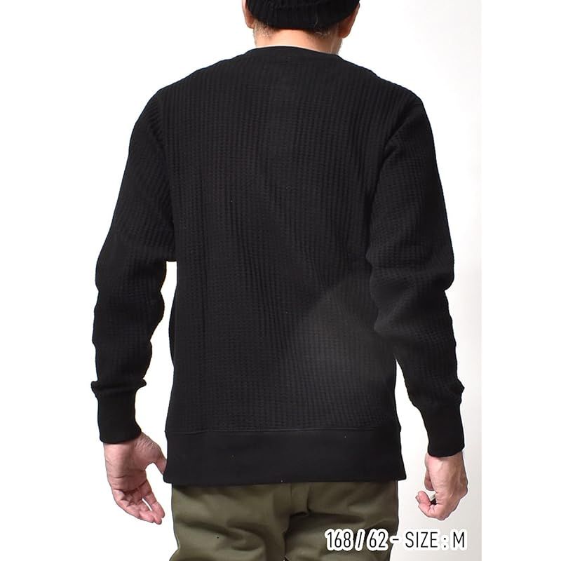  JEMORGAN ジェーイーモーガン サーマル ヘンリーネック メンズ ビックワッフル 厚手 無地 アメカジ 春 秋冬 Lサイズ ブラック ファッション雑貨 ベビー キッズ