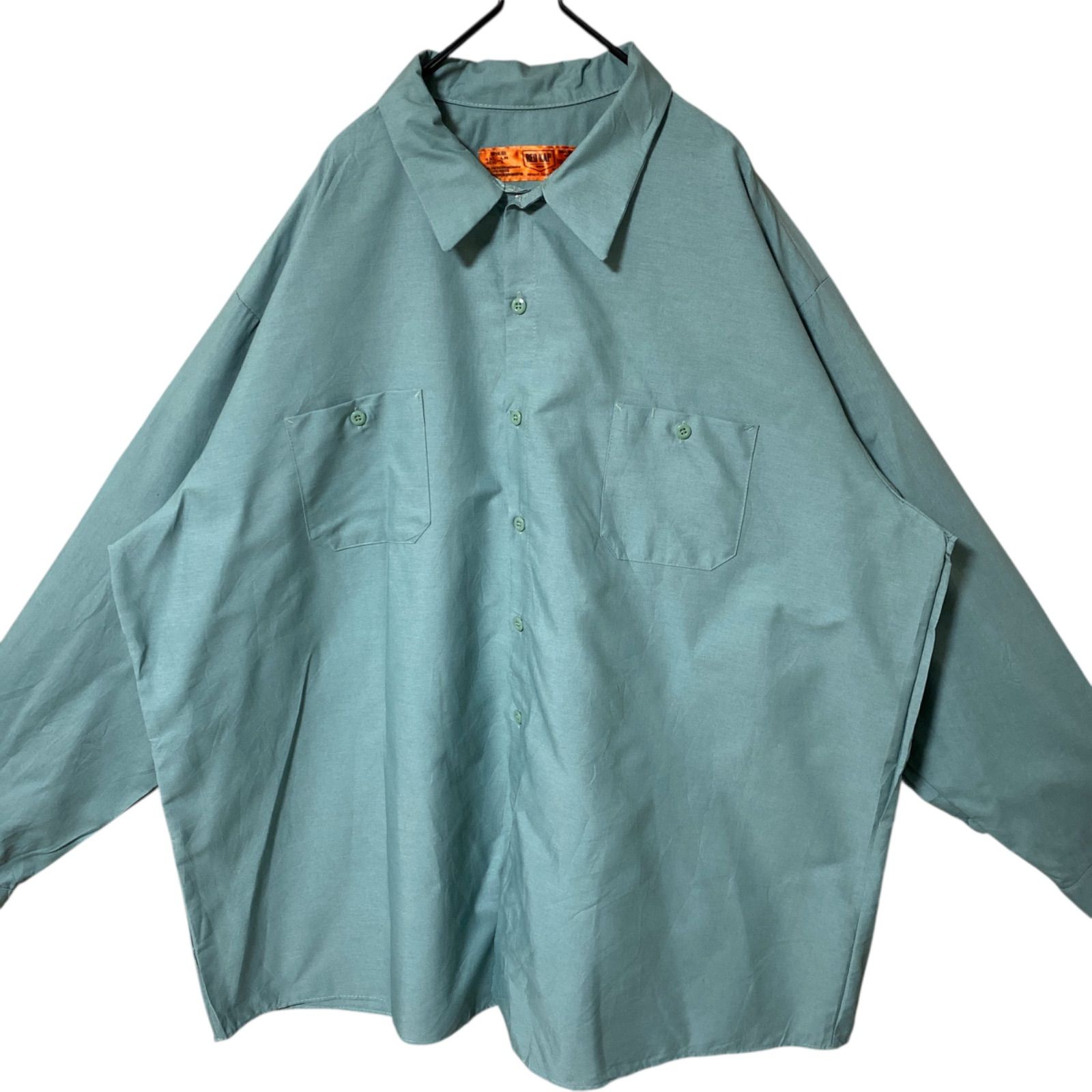 4XL グリーン系 レッドキャップ オーバーサイズ ワーク ストリート シャツ レディース ユニセックス メンズ 古着 長袖
