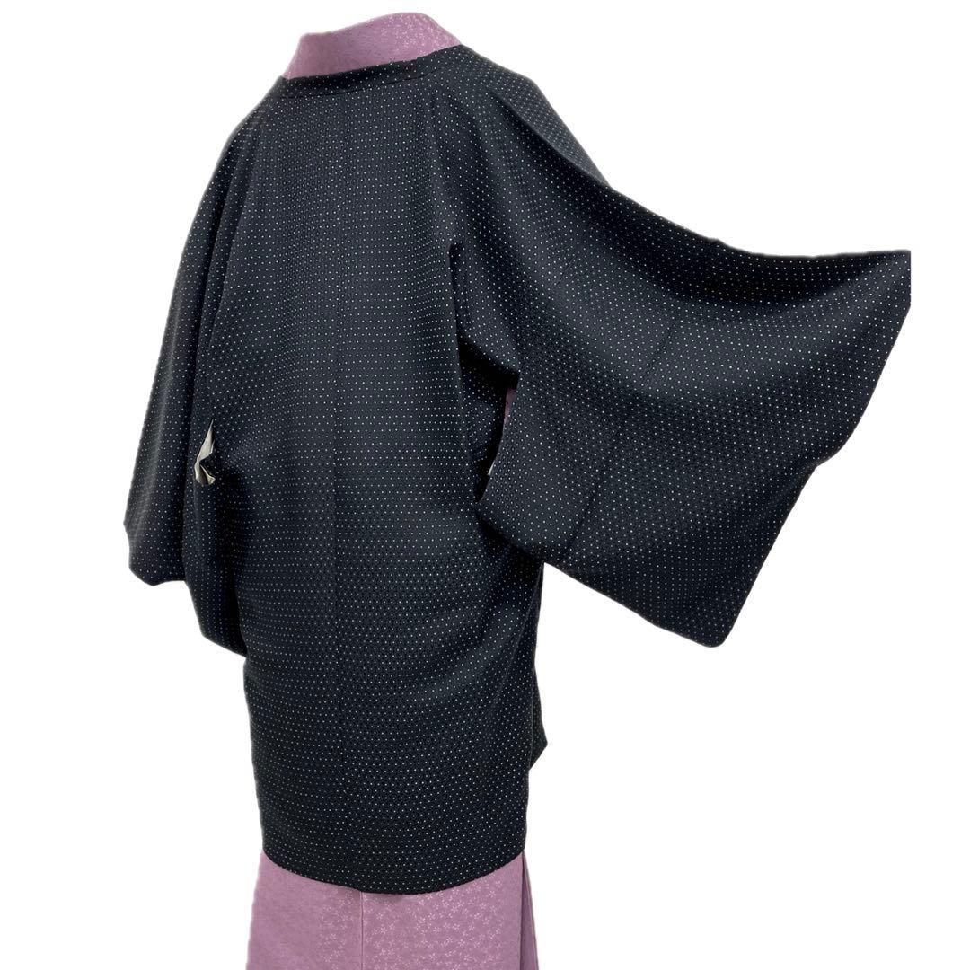 着物と帯 時流 コ251036◆正絹 道行コート◆黒 小花柄