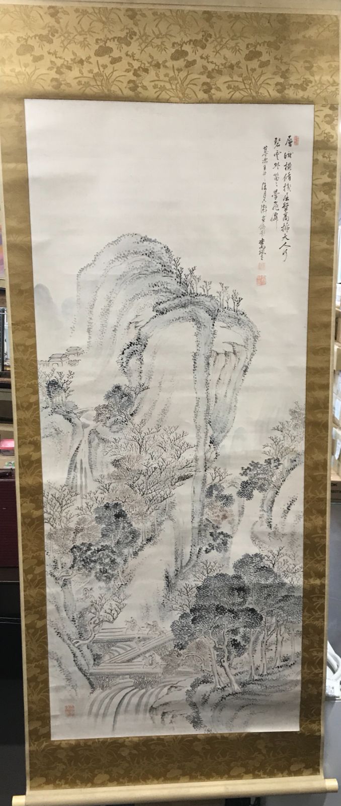 真贋不明 帆足杏雨 杏雨蜀山道山水 掛軸