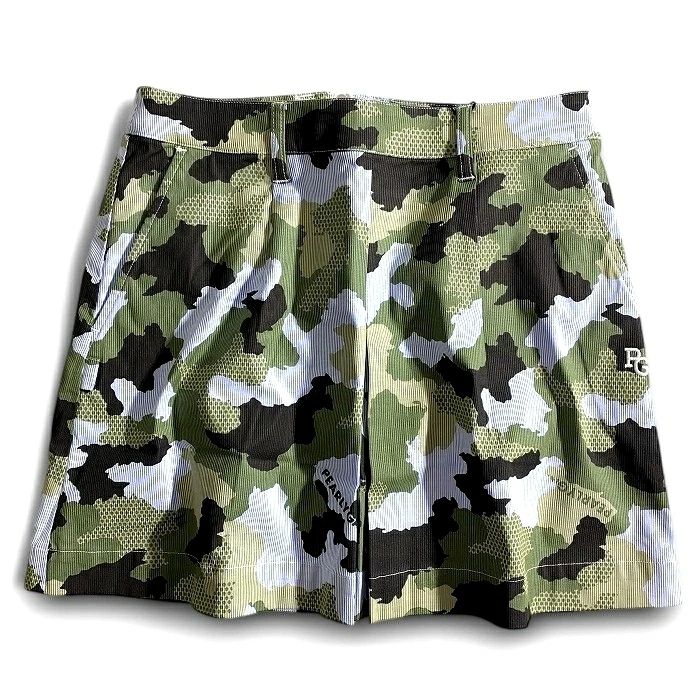 PEARLY GATES パーリーゲイツ ゴルフ コットン混 コードレーン ストライプ柄 カモフラ柄 迷彩柄 ストレッチ ミニ スカート ゴルフウェア レディース 055-2134520 定価3.1万 ミックスグリーン ブルー ▲035 50617 w 04