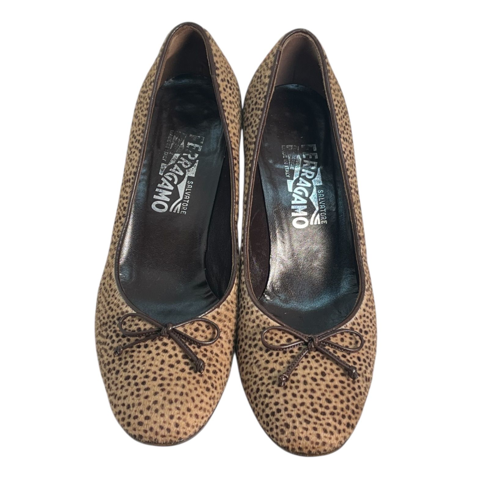サルヴァトーレ フェラガモ 5B ヒョウ柄ハラコ 3.5cmヒール パンプス
