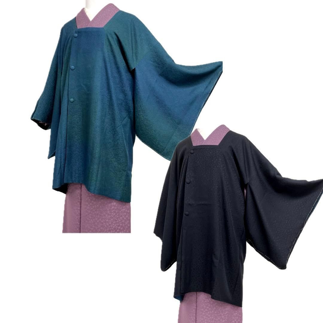 時流 コ251032◆リバーシブル道行コート◆銀通し