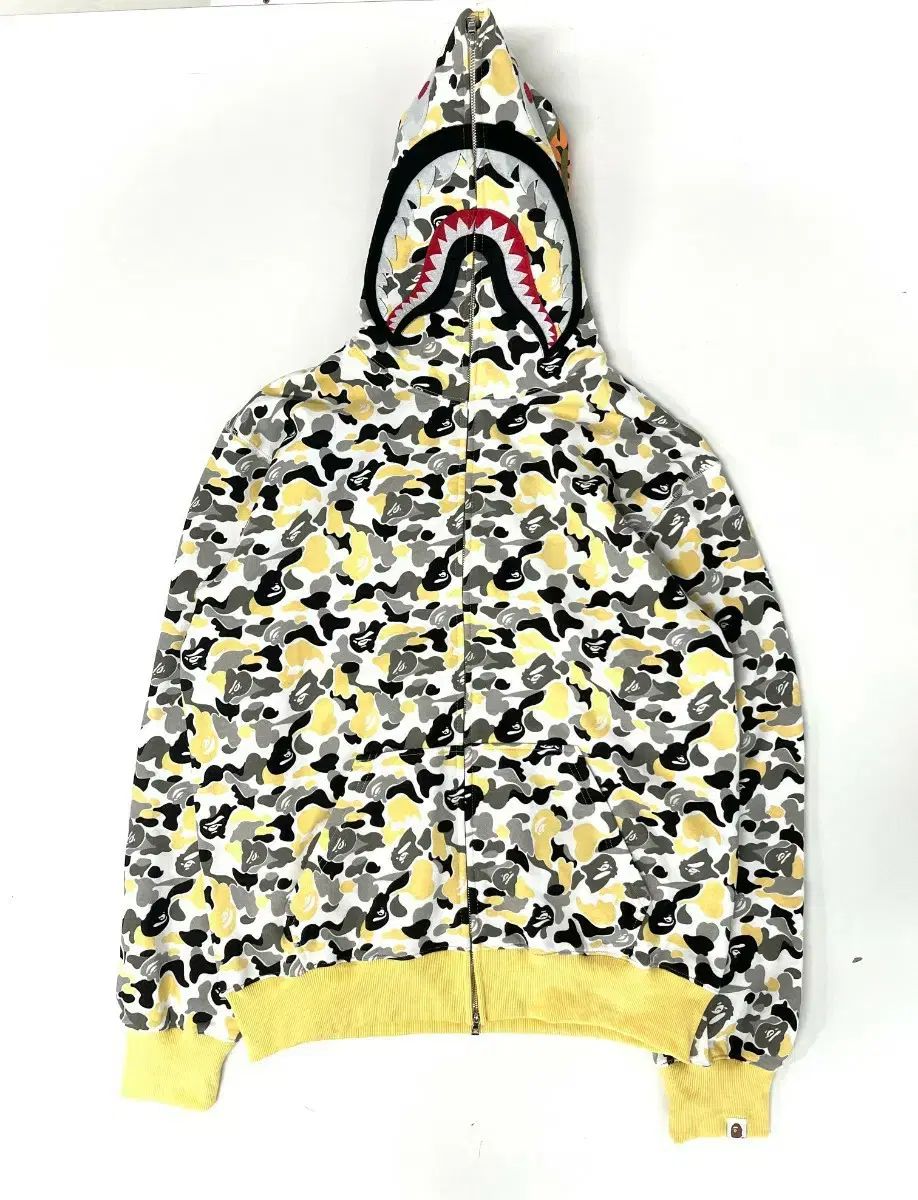 A BATHING APE カモフラ シャーク ジップアップ ウール 白|グレー 2 XL