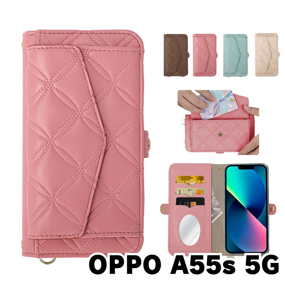 新品未使用】 OPPO A55s 5G オッポ ストラップ付き 手帳型スマホ