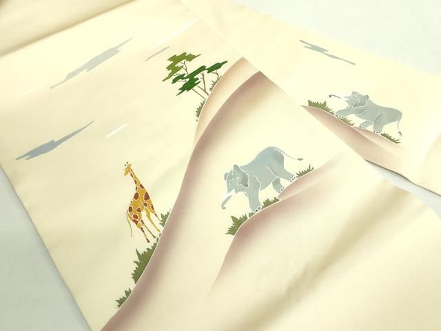 平和屋着物● 上 塩瀬 九寸名古屋帯 象 キリン 五泉 反端付き kh 6