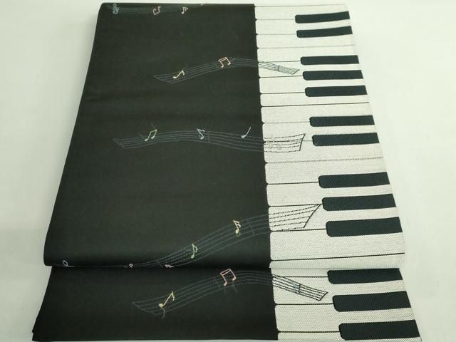 平和屋着物● 上 あやめ藤本謹製 六通柄袋帯 ピアノ 黒地 kh 6