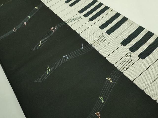 平和屋着物● 上 あやめ藤本謹製 六通柄袋帯 ピアノ 黒地 kh 6