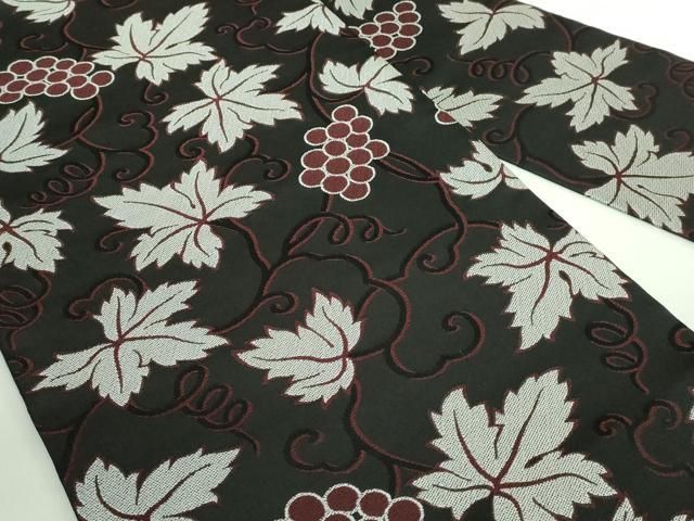 平和屋着物● 上 九寸名古屋帯 葡萄蔦の葉文 黒地 kh 6