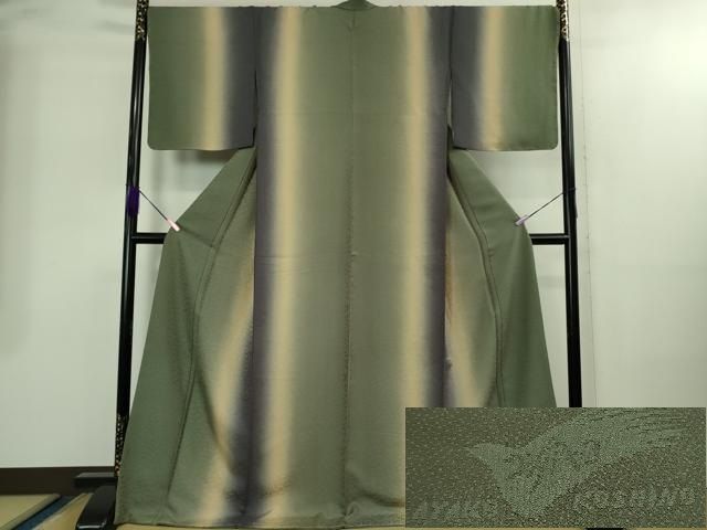 平和屋着物● 上 ファッションデザイナー コシノアヤコ お召 鳳凰笹地紋 暈し染め ロング丈 ♥ kh 6