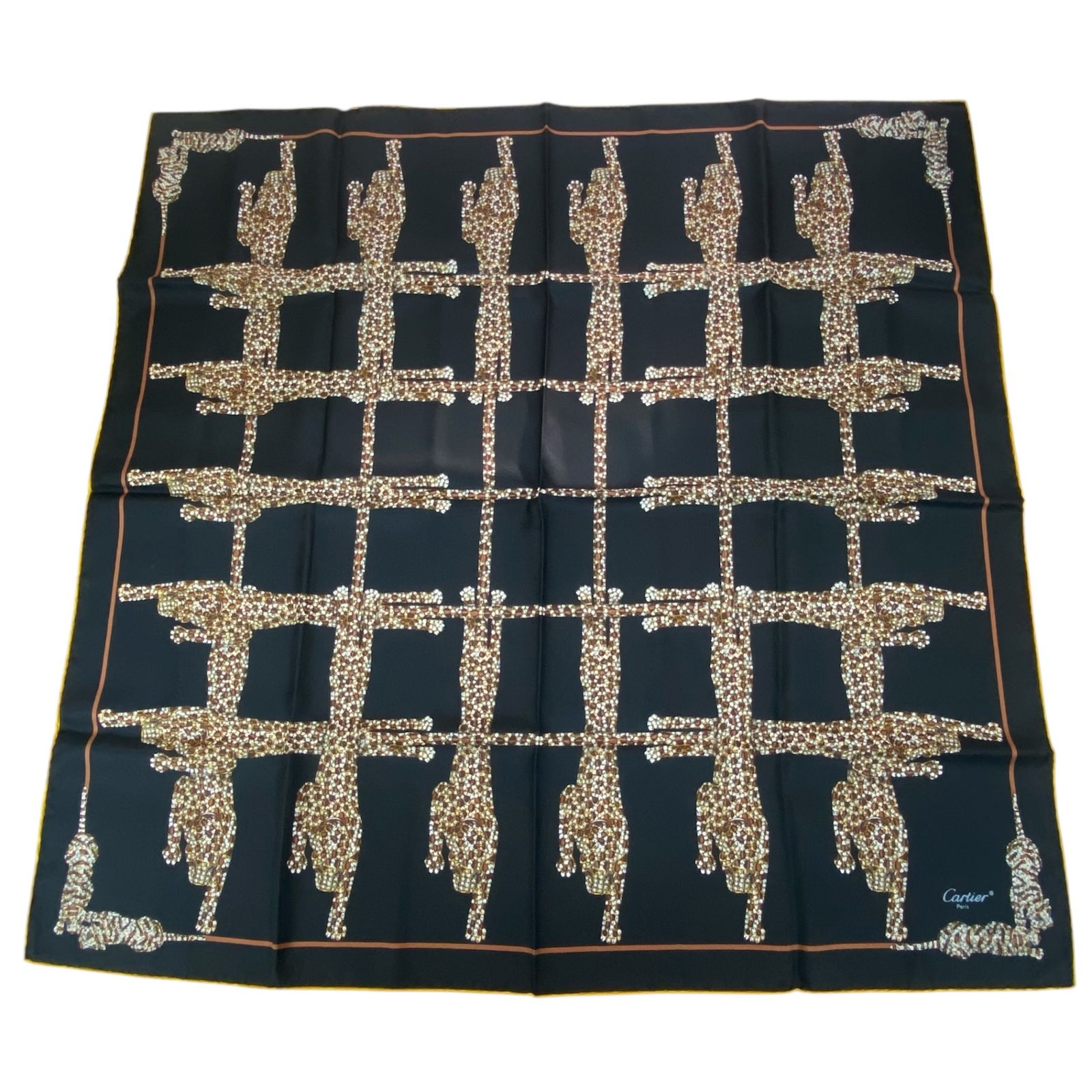 Cartier カルティエ スカーフ 大判 シルク アクセサリー柄 ブラック