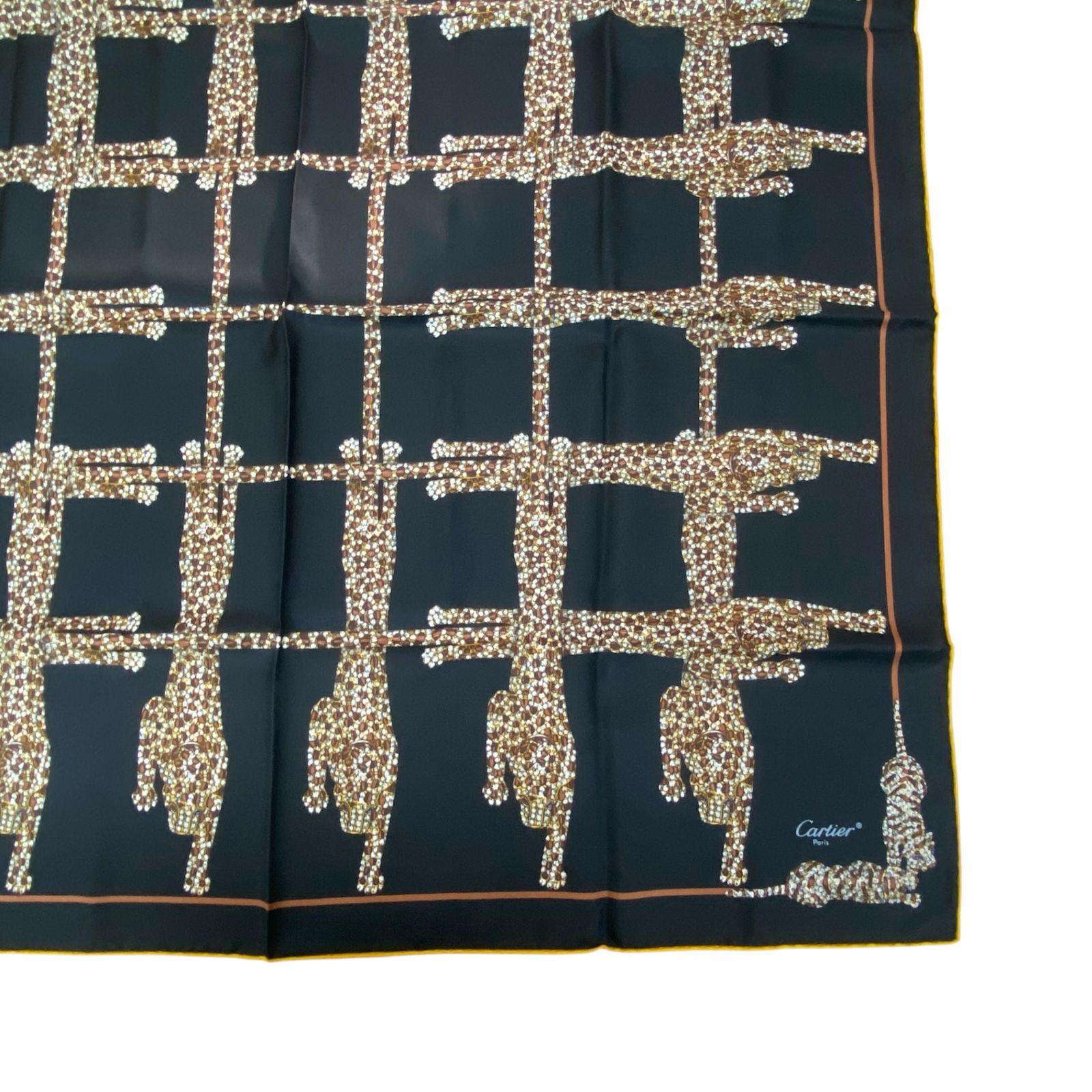  Cartier カルティエ スカーフ 大判 シルク アクセサリー柄 ブラック バンダナ スカーフ 小物