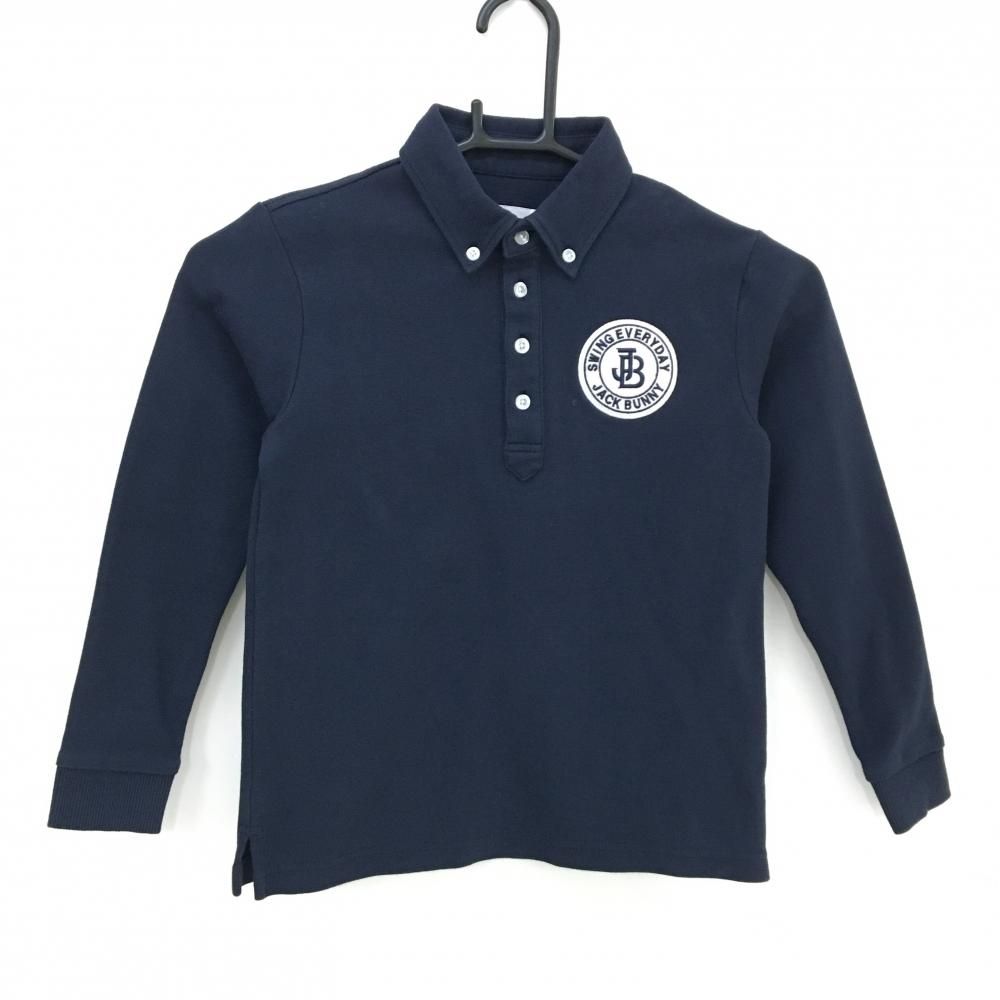 ジャックバニー 長袖ポロシャツ ネイビー ボタンダウン ロゴ刺しゅう