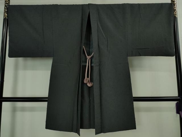 平和屋着物＃ 上 男性 長羽織 キングサイズ 髭紬 藍鉄色地 羽織紐付き kh 6