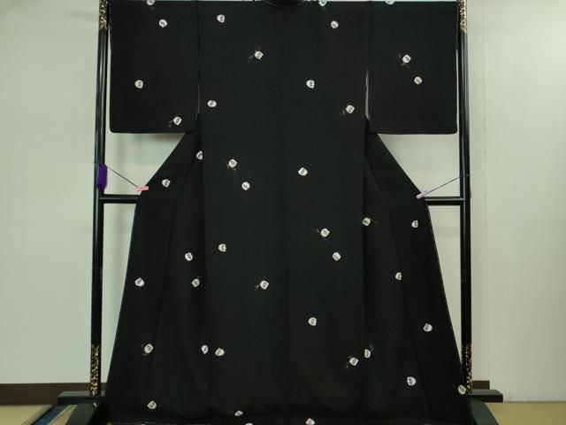 平和屋着物● 上 小紋 手描き ふくろう 梟 黒地 金彩 ロング丈 ♥ kh 6