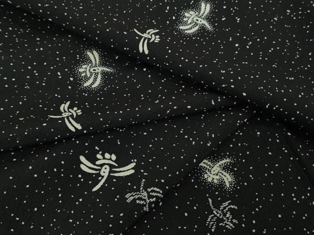 平和屋着物● 上 洛楽人工房 小紋 蜻蛉 トンボ 藍鉄色地 kh 6