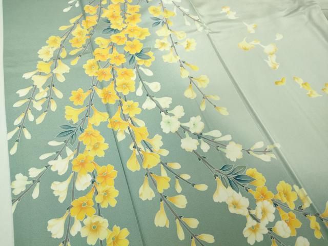  平和屋着物● 上 訪問着 友禅 作家物 枝垂れ花 藍白色地 暈し染め kh 6 訪問着 付け下げ 着物