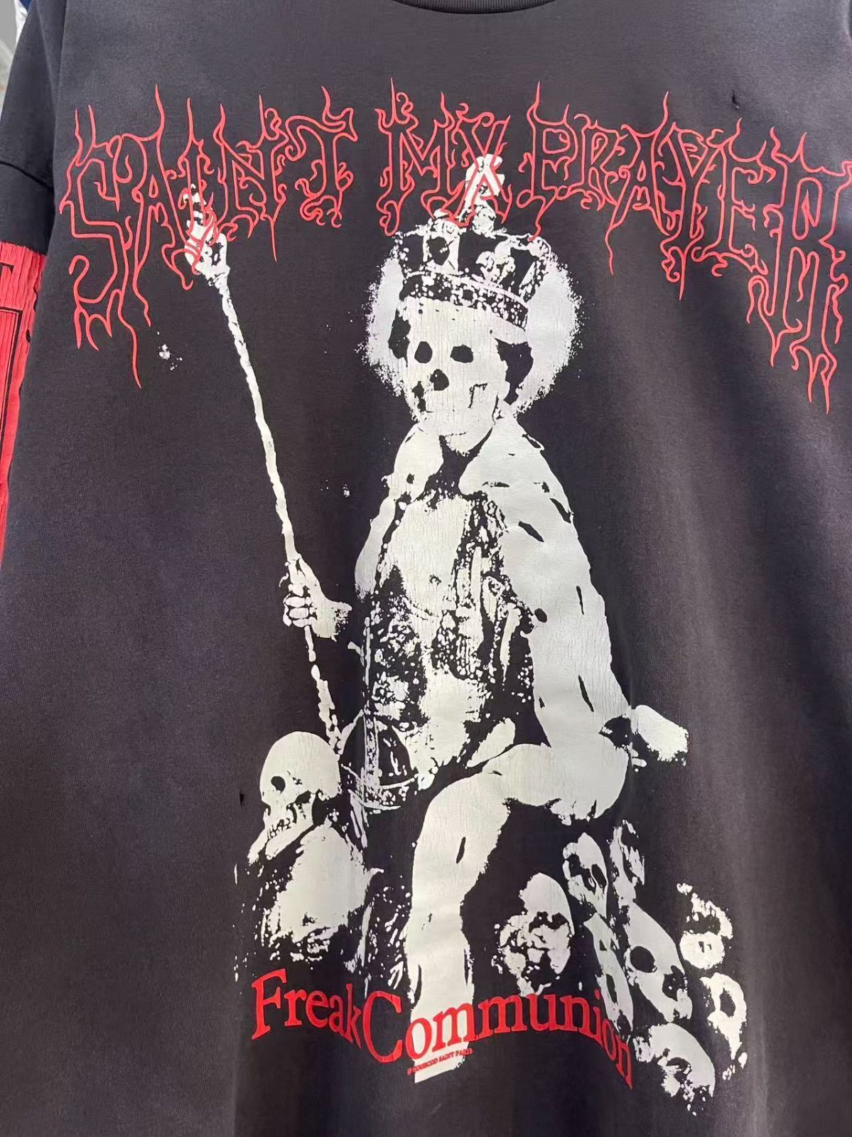 ♥ スカルクイーンヴィンテージウォッシュ ロングスリーブTシャツ サイズ S～XL K 七分 長袖カットソー トップス メンズ