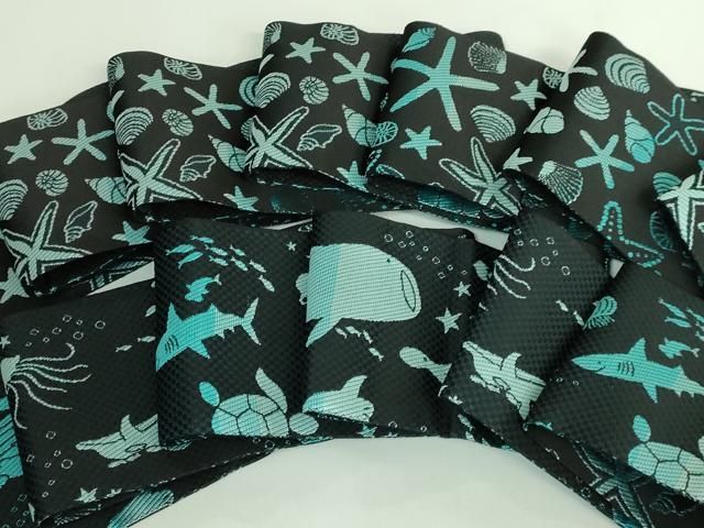 平和屋着物● 上 本場筑前博多織 男性 両面 角帯 貝殻 クジラ イルカ クラゲ 亀 鮫 黒地 kh 6