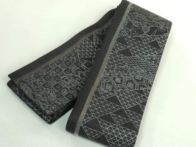 平和屋着物● 上 男性 両面 角帯 鳳凰 黒地 金糸 kh 6
