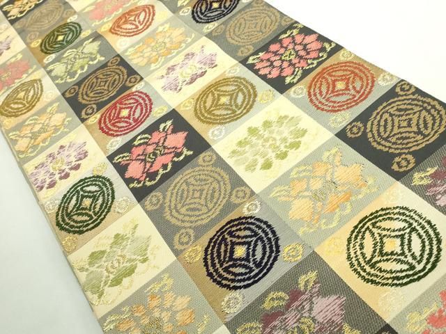 平和屋着物● 上 両面 全通柄 本袋帯 唐織 瀬織津園 河崎晴生 市松 金糸 kh 6