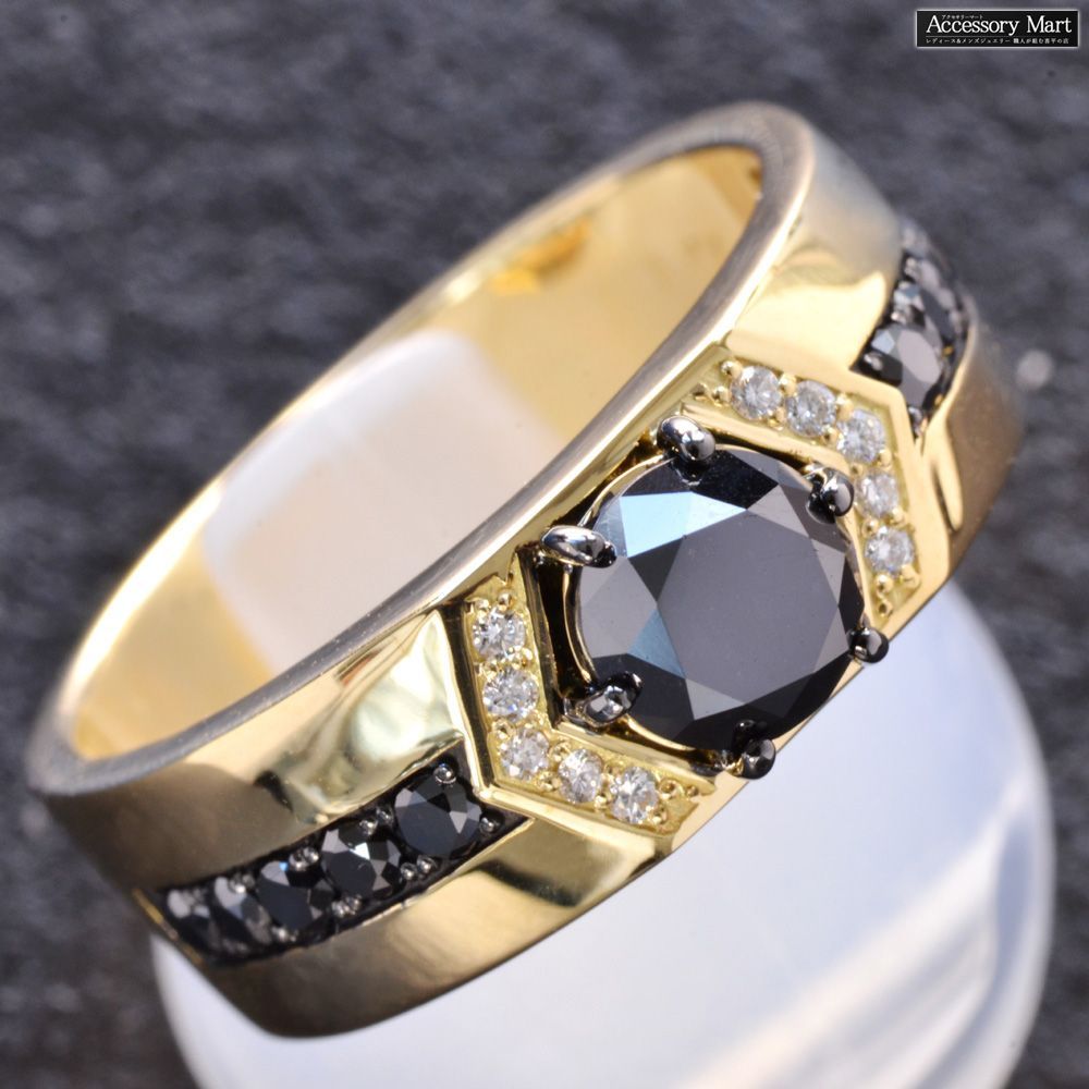 指輪 メンズリング 18金 K18 18K ダイヤモンド ブラックダイヤモンド