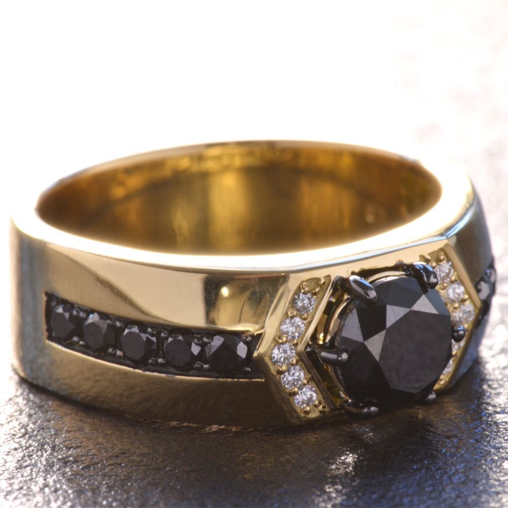 指輪 メンズリング 18金 K18 18K ダイヤモンド ブラックダイヤモンド