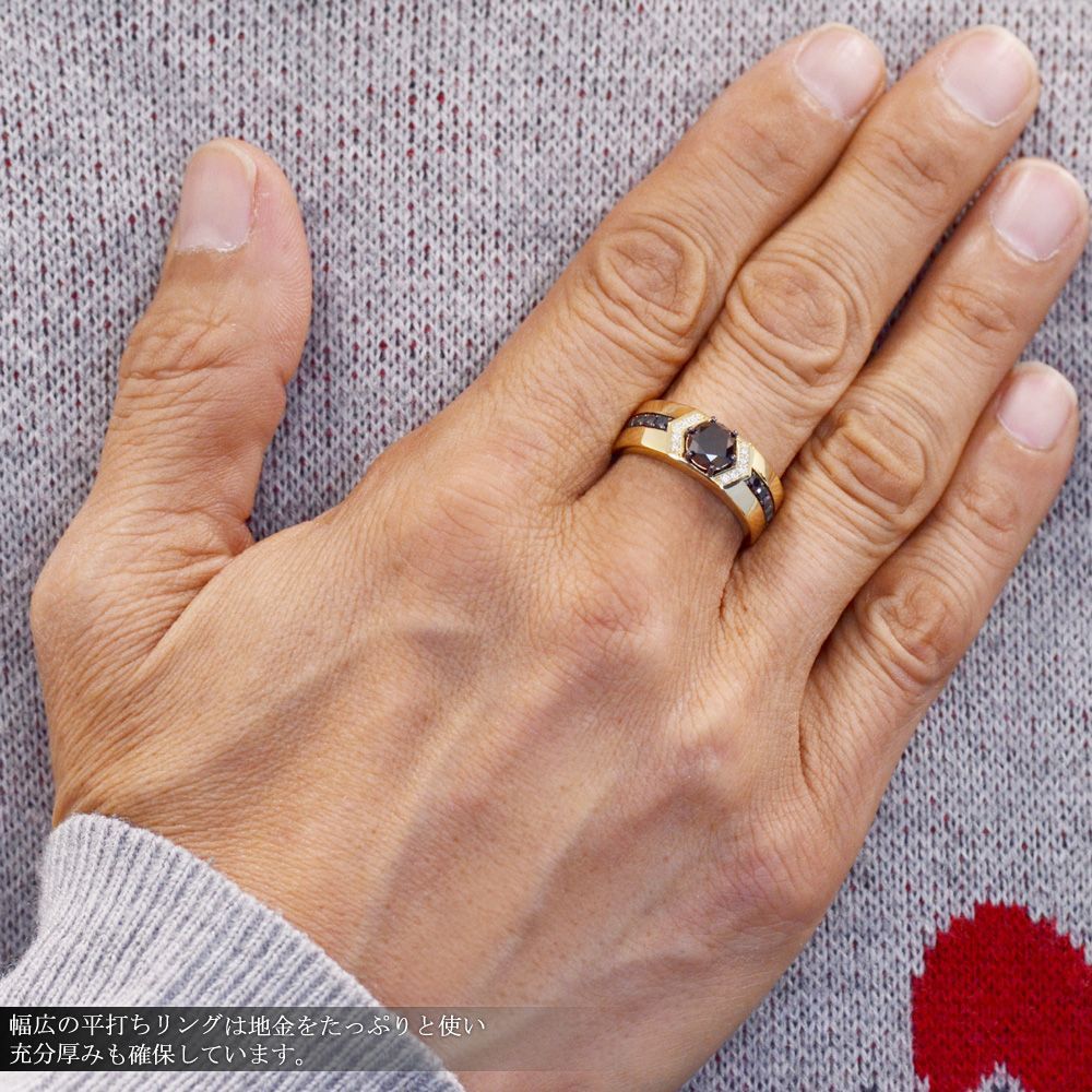指輪 メンズリング 18金 K18 18K ダイヤモンド ブラックダイヤモンド