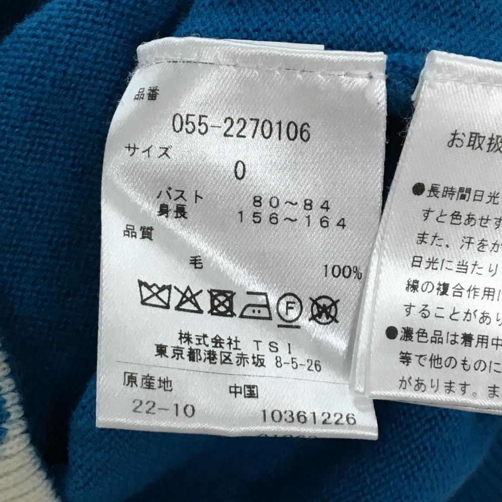 美品】パーリーゲイツ セーター ブルー×白 裾総柄 ウール100％ ニット